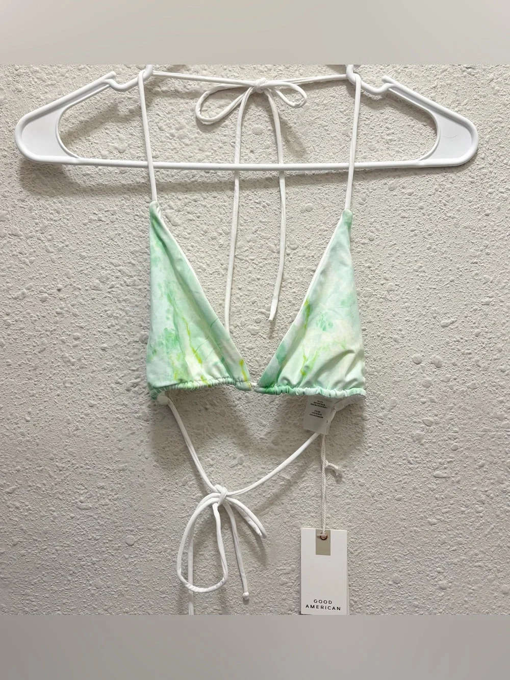Good American Triangle Tiny Ties Bikini Top in Green Marble NWT 3 - Large